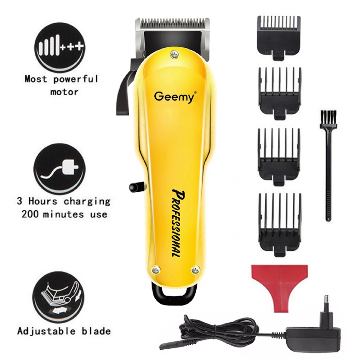 Mașină de Tuns Profesională Geemy GM-6081, 15W, Alimentare Fără Fir și cu Cablu, Baterie 2000mAh, Timp de Încarcare 2.5h, Timp de Funcționare 60min, 4 Capete Interchangeabile (3, 6, 10, 13mm), Design [4]