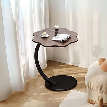 Măsuță laterală cu blat din lemn și bază metalică, design elegant curbat, perfectă pentru spații mici, dimensiuni 40 x 30 x 61 cm [3]