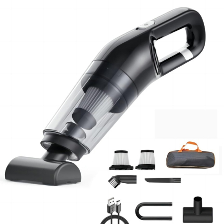 Mini aspirator fără fir 2 în 1, 120 W, capacitate colectare 0.35 L, pentru mașină și locuință, autonomie până la 25 min, încărcare USB, negru [1]