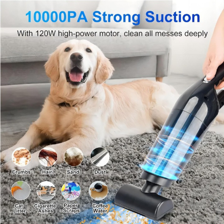 Mini aspirator fără fir 2 în 1, 120 W, capacitate colectare 0.35 L, pentru mașină și locuință, autonomie până la 25 min, încărcare USB, negru [11]