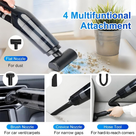 Mini aspirator fără fir 2 în 1, 120 W, capacitate colectare 0.35 L, pentru mașină și locuință, autonomie până la 25 min, încărcare USB, negru [6]