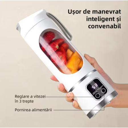 Mini Blender Electric Portabil 450 ml, 12 Lame din Oțel, Viteză 15.000-22.000 rpm, Baterie Reîncărcabilă, Design Multifuncțional pentru Smoothie-uri și Sucuri [11]
