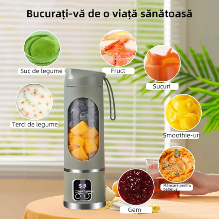 Mini Blender Electric Portabil 450 ml, 12 Lame din Oțel, Viteză 15.000-22.000 rpm, Baterie Reîncărcabilă, Design Multifuncțional pentru Smoothie-uri și Sucuri [5]
