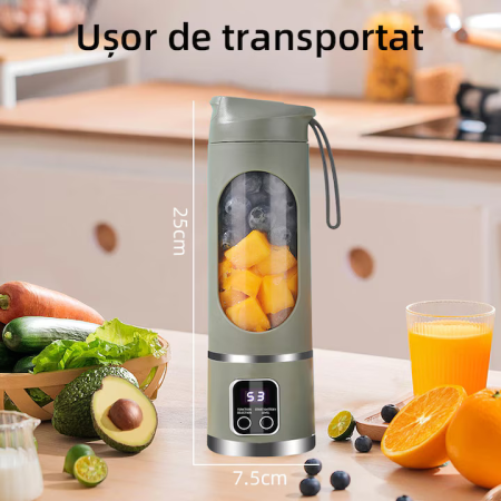 Mini Blender Electric Portabil 450 ml, 12 Lame din Oțel, Viteză 15.000-22.000 rpm, Baterie Reîncărcabilă, Design Multifuncțional pentru Smoothie-uri și Sucuri [6]