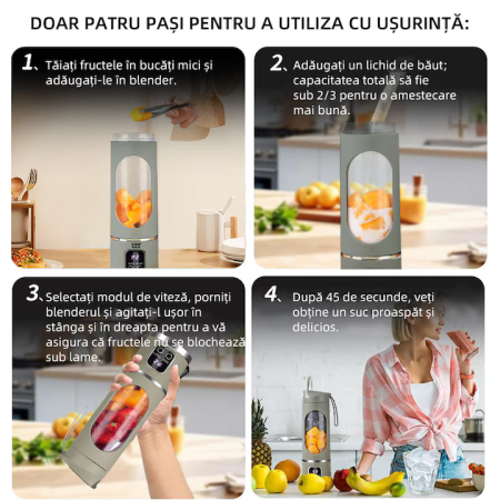 Mini Blender Electric Portabil 450 ml, 12 Lame din Oțel, Viteză 15.000-22.000 rpm, Baterie Reîncărcabilă, Design Multifuncțional pentru Smoothie-uri și Sucuri [2]