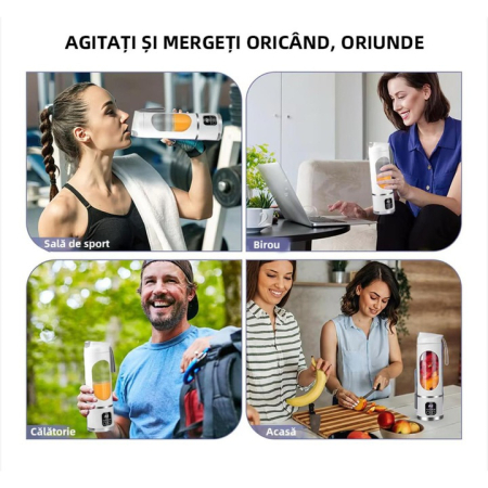 Mini Blender Electric Portabil 450 ml, 12 Lame din Oțel, Viteză 15.000-22.000 rpm, Baterie Reîncărcabilă, Design Multifuncțional pentru Smoothie-uri și Sucuri [15]
