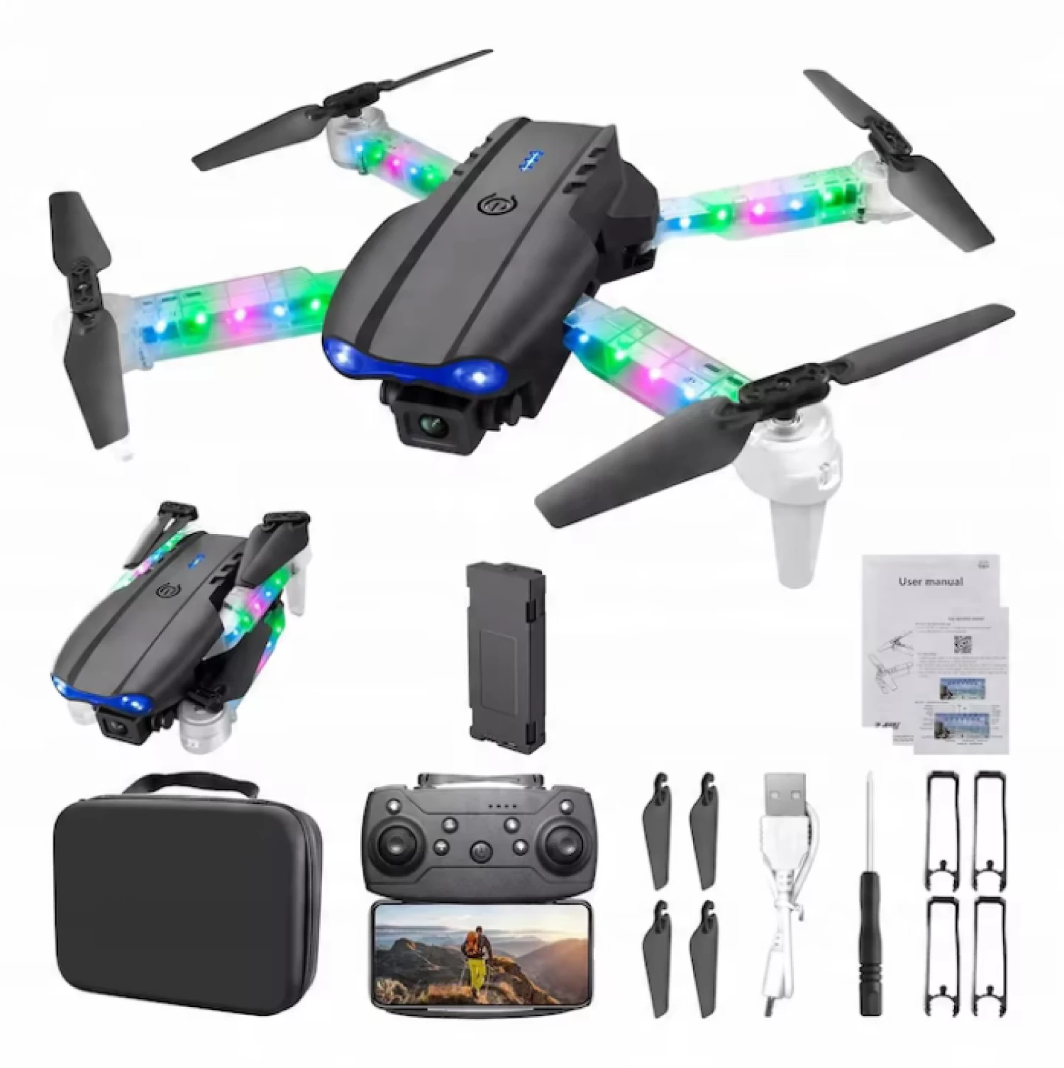 Produse si jucarii pentru copii - Mini Dronă Pliabilă E99 Light Edition cu Cameră Dublă HD, Control Wi-Fi FPV și 2 Baterii Incluse - Rază până la 100 m