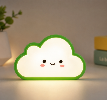 Lampi solare si lanterne led - Mini Lampă LED de Veghe pentru Copii, Model Norișor, Conectare Directă la Priză, Lumină Ambientală Delicată, Material Plastic, Dimensiuni 10 × 10 × 12 cm, Potrivită pentru Camera Copiilor, Verde