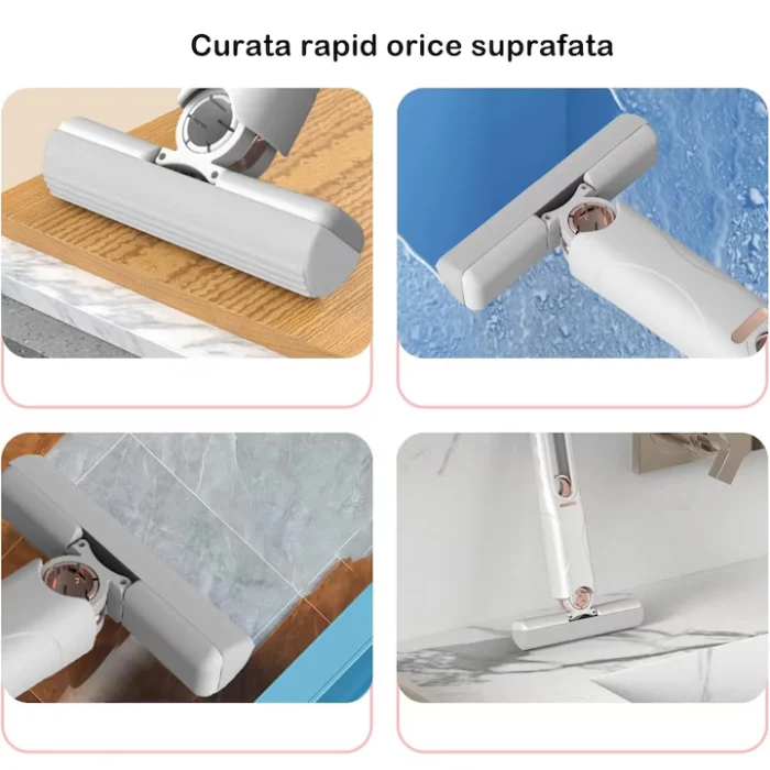 Mini mop de mână, portabil, burete PVA absorbant, sistem push-pull de stoarcere, 15.5×29.5 cm, alb [4]