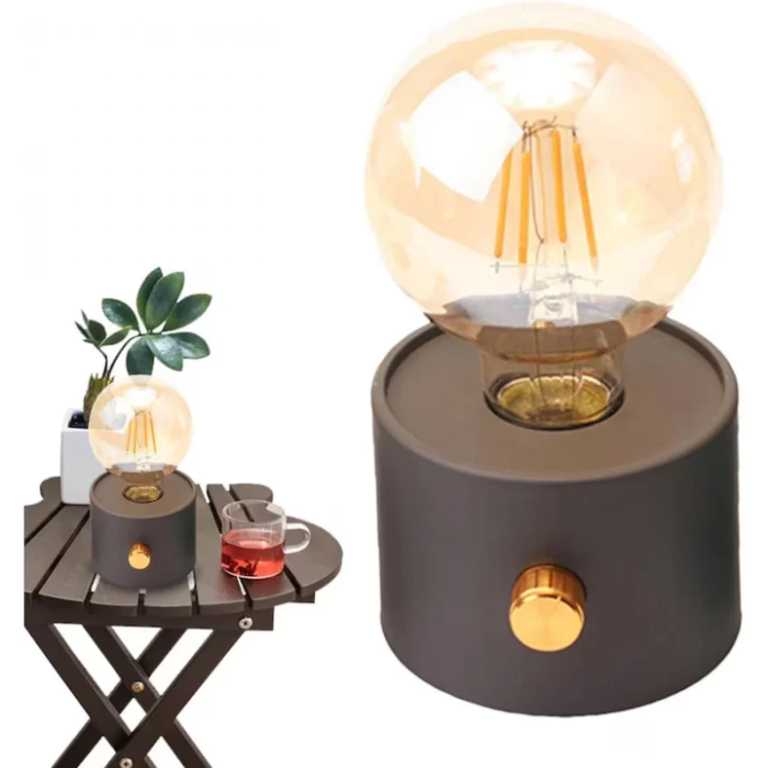 Lampi solare si lanterne led - Mini Veioză Decorativă Retro, LED cu Filament Vintage, Lumină Caldă, Intensitate Reglabilă, Alimentare Baterii, Gri Închis