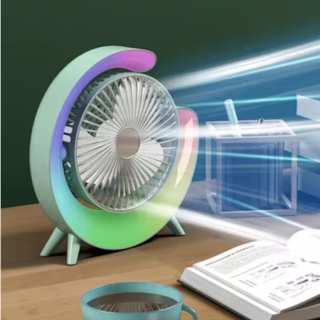 Mini ventilator USB-C portabil, reglabil 180°, 3 viteze, 5 efecte RGB, design rotativ și silențios, culoare verde [2]
