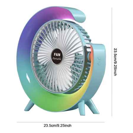 Mini ventilator USB-C portabil, reglabil 180°, 3 viteze, 5 efecte RGB, design rotativ și silențios, culoare verde [1]