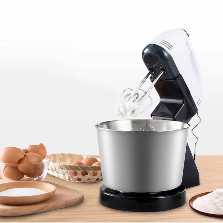 Mixer cu bol 4L inox, 2 în 1, putere 380W, 7 trepte viteză, motor din cupru, palete și cârlige din metal, stil clasic [5]