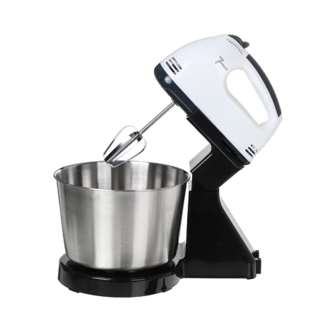 Casa si Bucatarie - Mixer cu bol 4L inox, 2 în 1, putere 380W, 7 trepte viteză, motor din cupru, palete și cârlige din metal, stil clasic