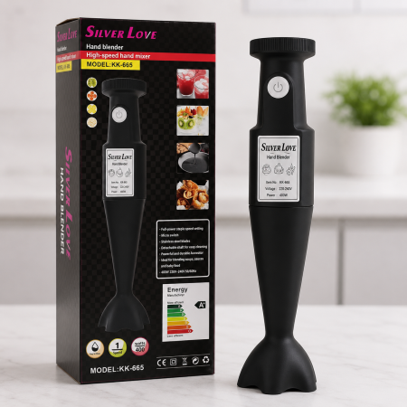 Casa si Bucatarie - Mixer Vertical Electric KKK-665, Putere 400W, 1 Treaptă de Viteză, Lame din Oțel Inoxidabil, Blender de Mână pentru Smoothie, Supe, Piureuri și Sosuri, Design Ergonomic, Negru