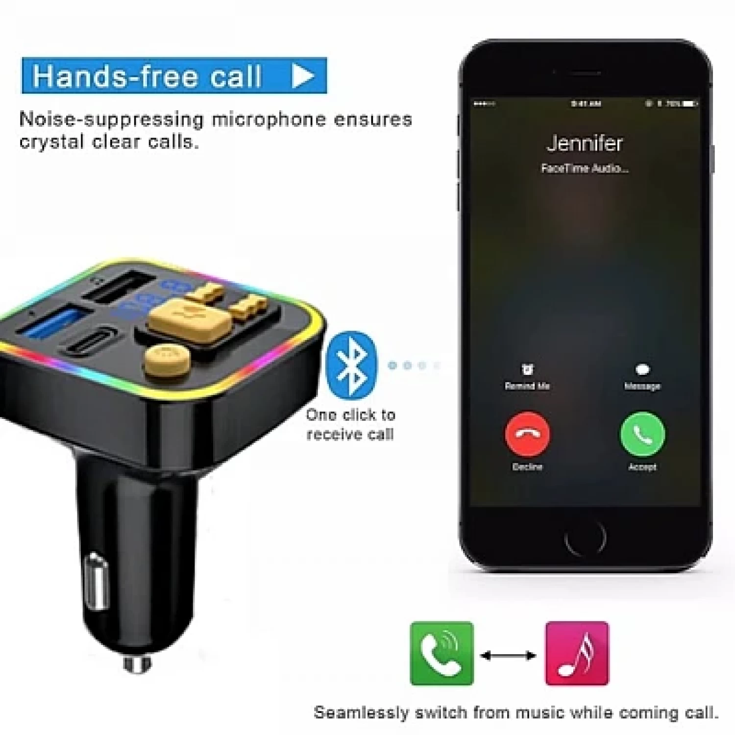 Modulator auto Bluetooth M6 cu Incarcator PD [1]