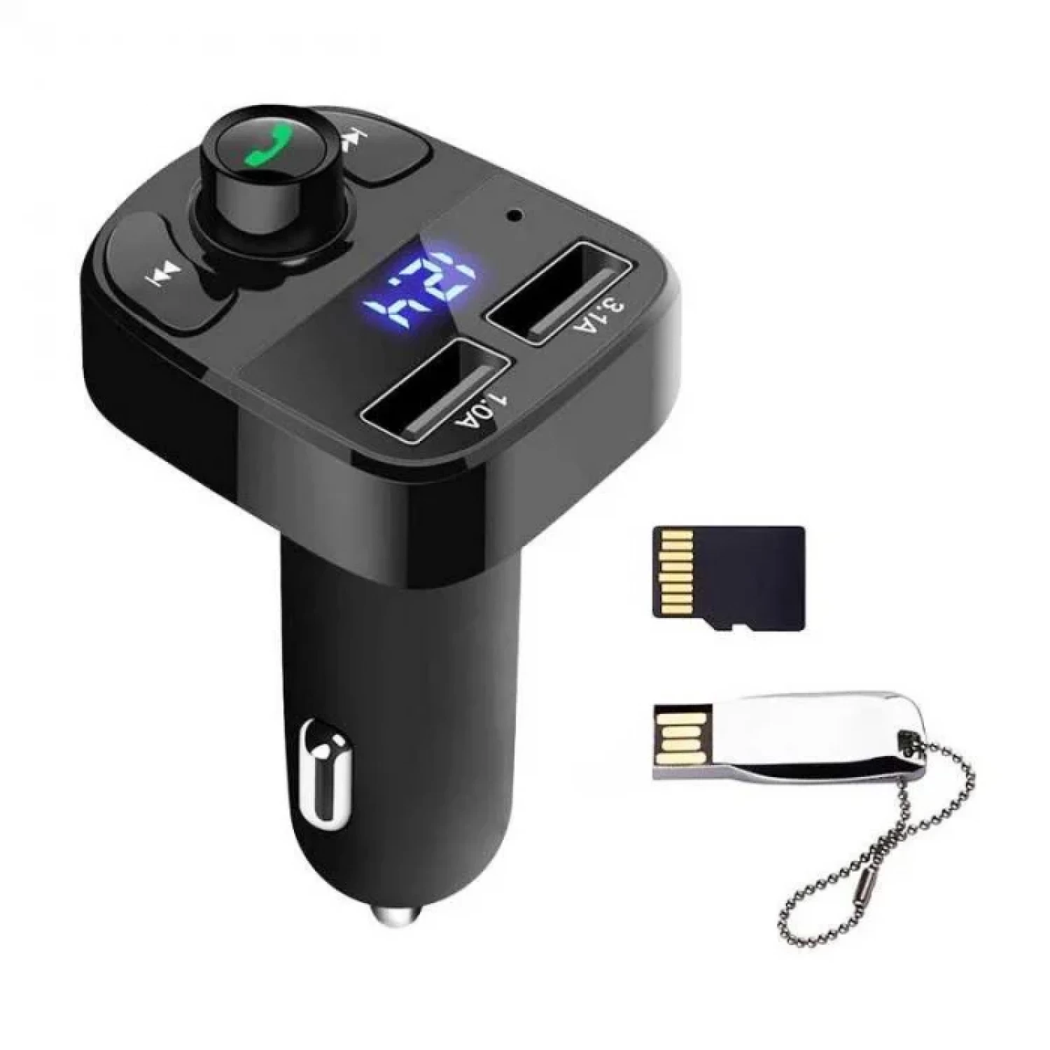 Modulator Auto Bluetooth X8 cu 2xUSB 3.1A, Voltmetru și Afisaj LCD - Frecvență 87.5 - 108.0 MHz, Suport MicroSD și USB, Redare Apeluri Telefonice și Încărcare Rapidă [2]