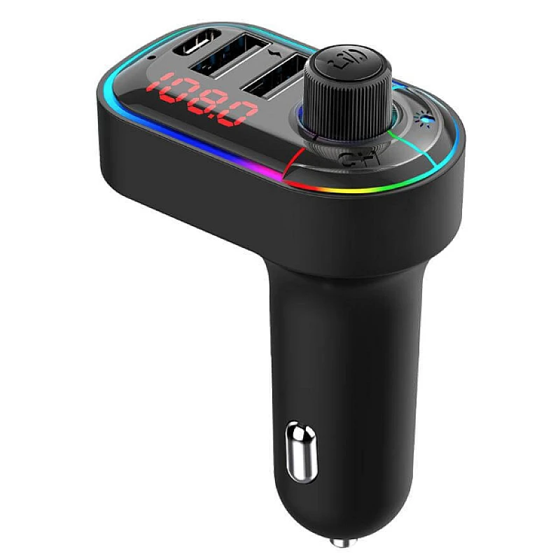 Modulator Auto C12 Bluetooth 5.0, Transmițător FM cu Microfon, Încărcare Rapidă USB Type-C, 7 Culori Lumină Ambientala, Compatibil cu Android și iPhone [1]