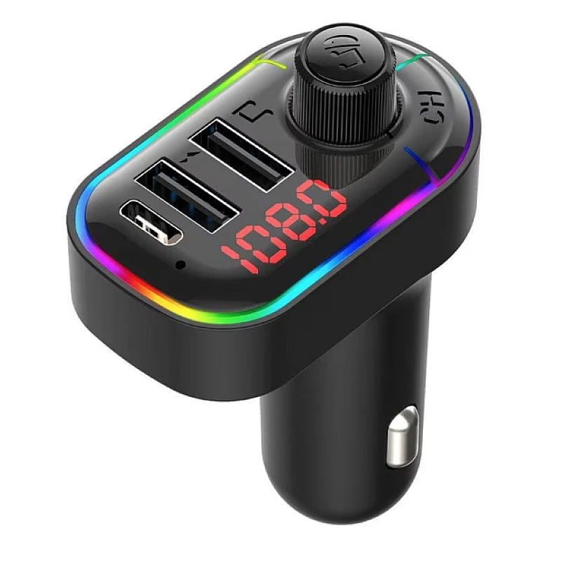 Modulator Auto C12 Bluetooth 5.0, Transmițător FM cu Microfon, Încărcare Rapidă USB Type-C, 7 Culori Lumină Ambientala, Compatibil cu Android și iPhone [2]