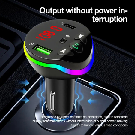 Modulator FM Auto Bluetooth 5.0, Transmițător FM Wireless, Încărcare Rapidă prin USB-C PD și USB 3.1A, Funcție Hands-Free cu Microfon HD, Afișaj LED, Iluminare RGB, Compatibil cu Sisteme 12V-24V [1]