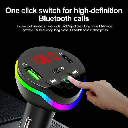 Modulator FM Auto Bluetooth 5.0, Transmițător FM Wireless, Încărcare Rapidă prin USB-C PD și USB 3.1A, Funcție Hands-Free cu Microfon HD, Afișaj LED, Iluminare RGB, Compatibil cu Sisteme 12V-24V [3]