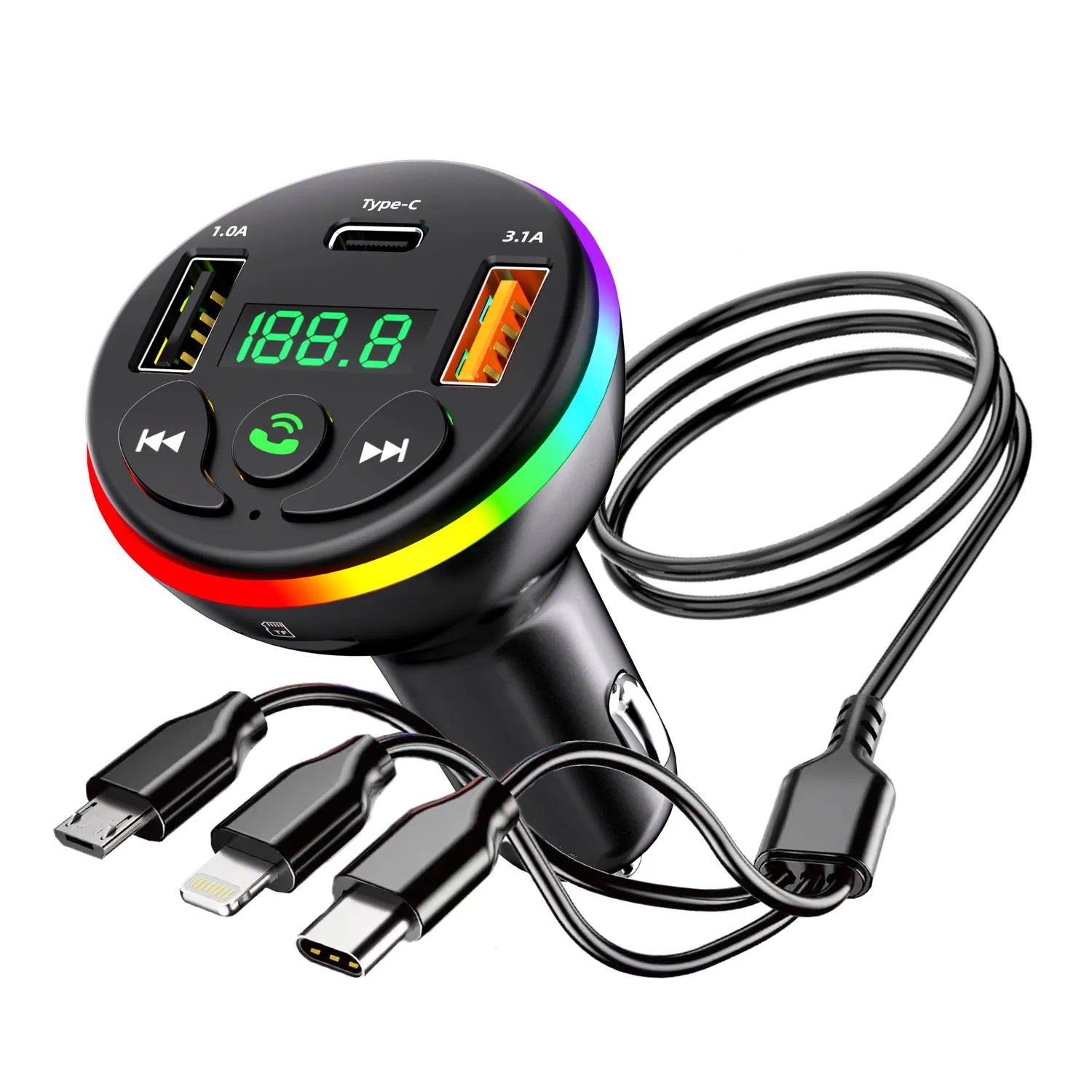 Accesorii Auto - Modulator FM Auto Bluetooth cu Player MP3 Digital, Afișaj LED, Încărcare Rapidă QC 3.0, 2 Porturi USB 5V/3.1A, Compatibil cu Sisteme 12V-24V