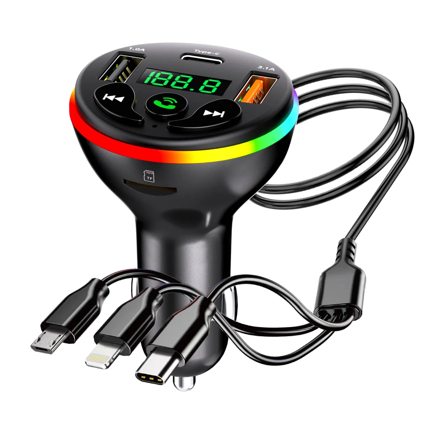 Modulator FM Auto Bluetooth cu Player MP3 Digital, Afișaj LED, Încărcare Rapidă QC 3.0, 2 Porturi USB 5V/3.1A, Compatibil cu Sisteme 12V-24V [1]