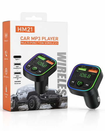 Accesorii Auto - Modulator FM Auto Bluetooth HM21, Transmițător FM Wireless, Încărcare Rapidă prin USB și USB-C, Redare Muzică MP3 de pe Stick USB și Card TF, Funcție Hands-Free cu Microfon Integrat