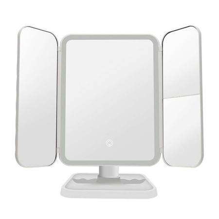 Aparate & Accesorii ingrijire personala - Oglindă Cosmetică LED pentru Machiaj - Zoom 2X/3X, Iluminare Reglabilă, Touch, Rotire 360°, Alimentare USB, 3 Oglinzi Laterale, Alb