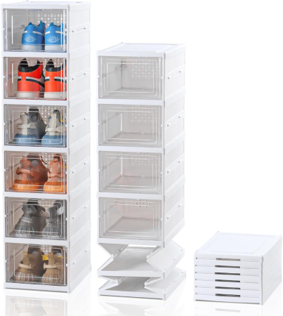 Rafturi, Organizatoare si Suporturi - Organizator pantofi cu 6 compartimente, design vertical economisire spațiu, uși transparente, material plastic durabil, dimensiuni 25.5×34.5×105 cm