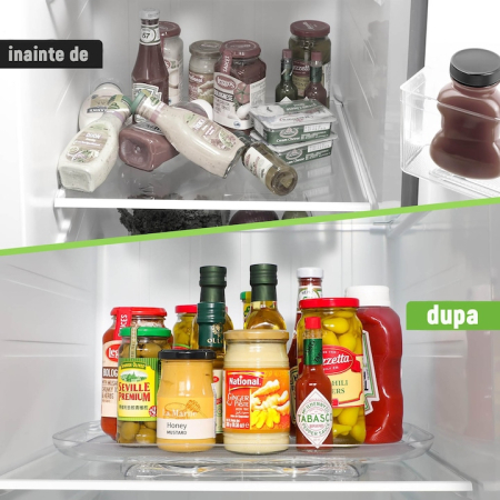 Organizator rotativ pentru frigider sau dulap 40×30 cm, rotație 360°, suprafață anti-alunecare, transparent, acces rapid și eficient [6]