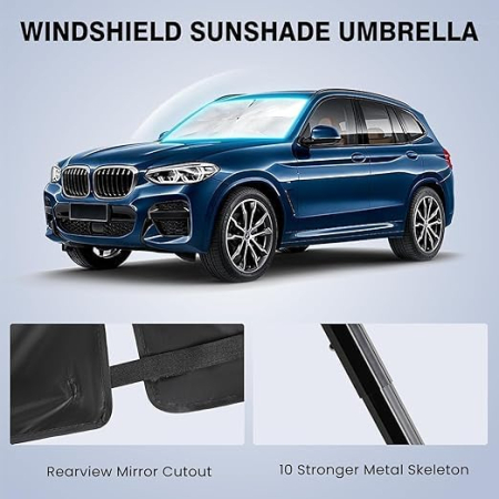Parasolar auto tip umbrelă pentru parbriz 130x70 cm, pliabil, protecție UV și anti-căldură, deschidere rapidă, universal, cu husă depozitare [5]