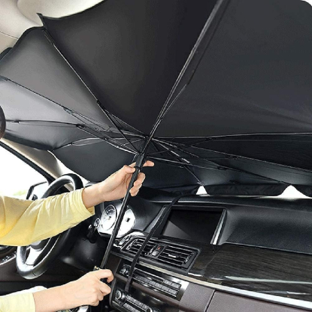 Parasolar auto tip umbrelă pentru parbriz 130x70 cm, pliabil, protecție UV și anti-căldură, deschidere rapidă, universal, cu husă depozitare [3]