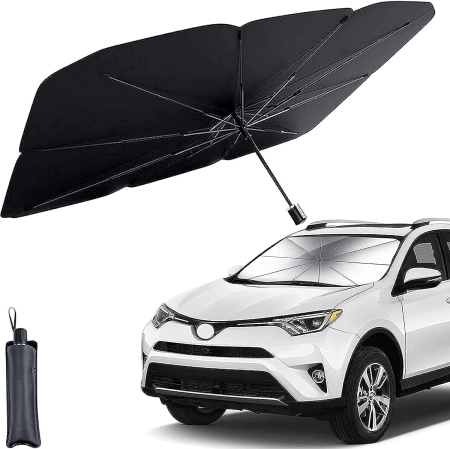 Accesorii Auto - Parasolar auto tip umbrelă pentru parbriz 130x70 cm, pliabil, protecție UV și anti-căldură, deschidere rapidă, universal, cu husă depozitare