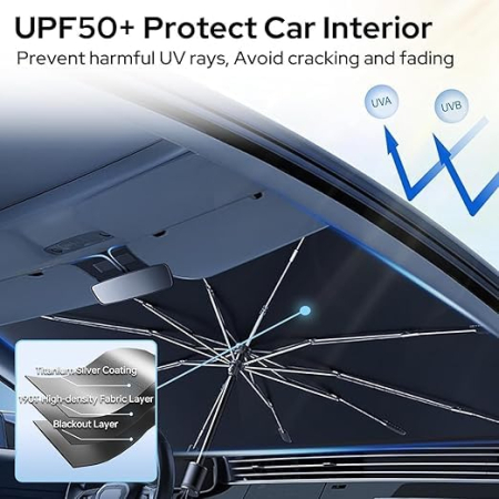 Parasolar auto tip umbrelă pentru parbriz 130x70 cm, pliabil, protecție UV și anti-căldură, deschidere rapidă, universal, cu husă depozitare [4]