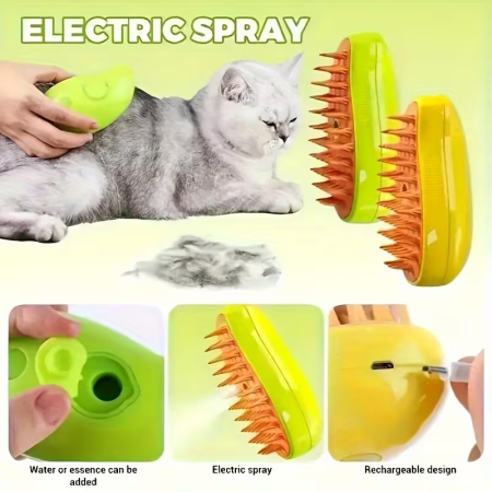 Perie Electrică cu Abur 3-în-1 pentru Animale de Companie, Pisici și Câini, Curățare, Delintare și Masaj, USB Tip-C Reîncărcabilă, Design Ergonomic [4]