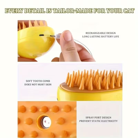 Perie Electrică cu Abur 3-în-1 pentru Animale de Companie, Pisici și Câini, Curățare, Delintare și Masaj, USB Tip-C Reîncărcabilă, Design Ergonomic [10]