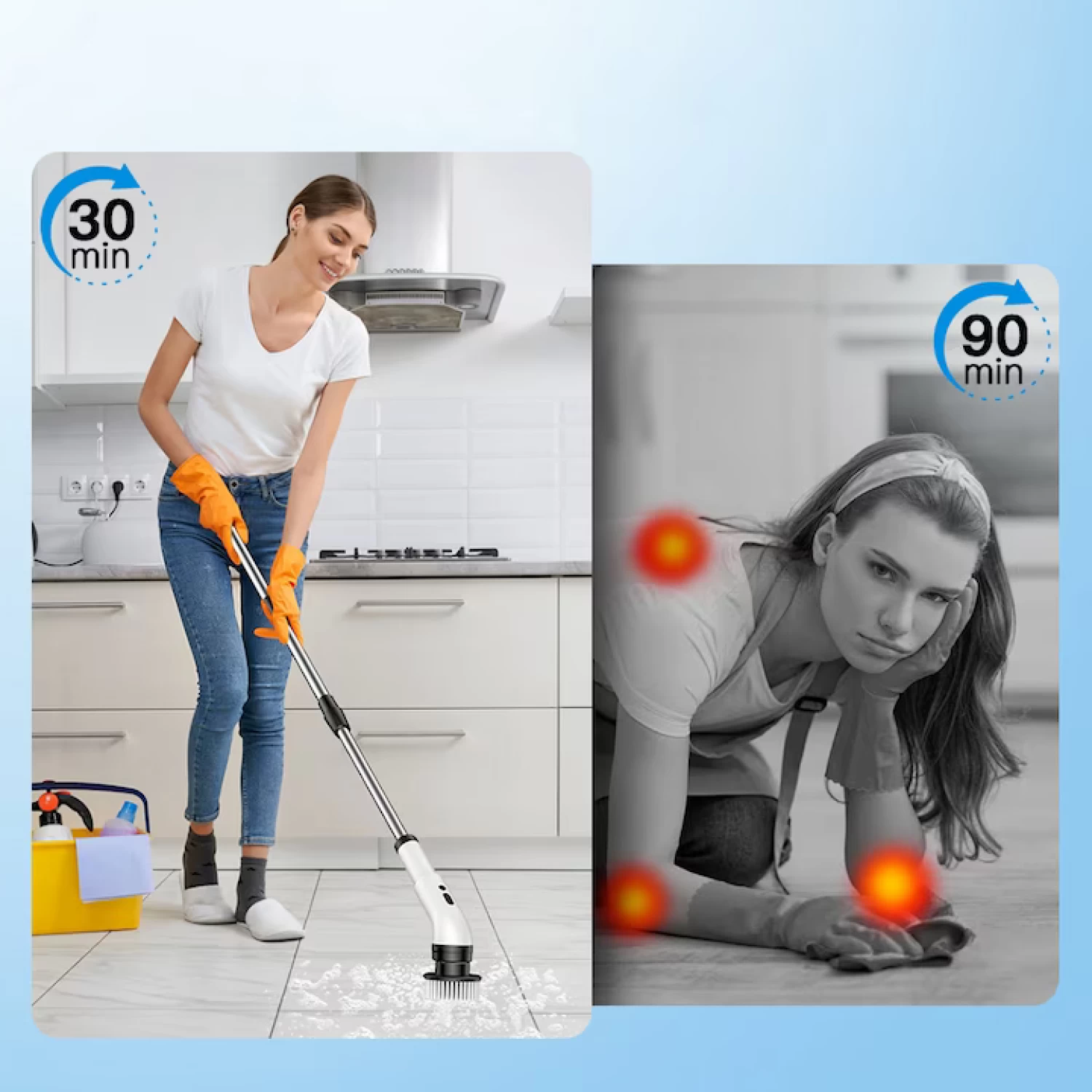 Perie Electrica Rotativa pentru Curatare Bucatarie, Baie, Pardoseala, Geamuri, Masina, 9 Capete, Autonomie 90 de Minute, 450 RPM, 2 Viteze, Maner Extensibil de 137 cm, Reincarcabila USB, Aluminiu, Alb [10]