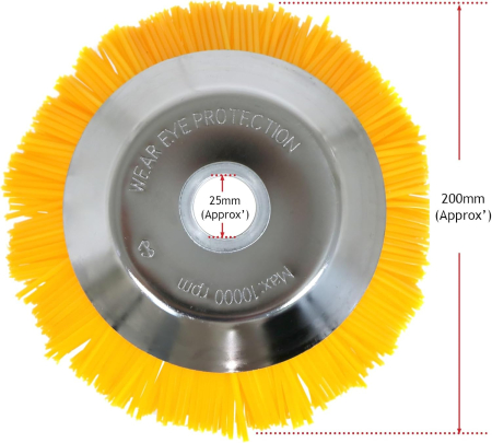 Perie nylon rotativă, pentru curățare suprafețe, 200 mm, rezistentă la temperaturi și substanțe chimice, max. 10.000 RPM [1]