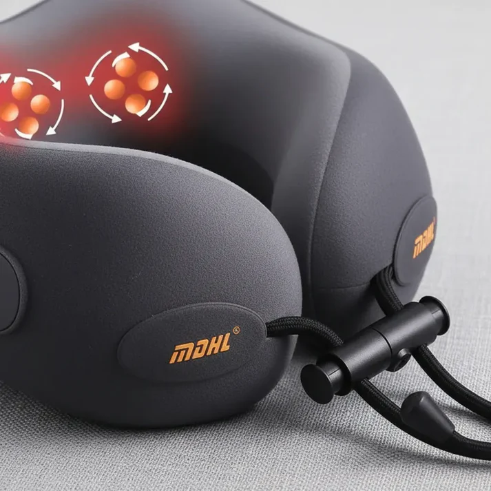 Pernă cervicală inteligentă cu masaj și încălzire, design ergonomic 360°, alimentare USB-C, portabilă, spumă memorie [2]