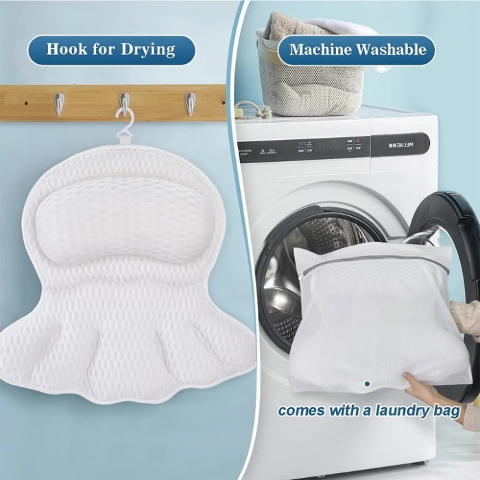 Perna pentru cadă cu 6 ventuze, Suport ergonomic pentru gât și umeri, Material 4D Air-Mesh, 43x43 cm, Alb, Anti-alunecare [6]