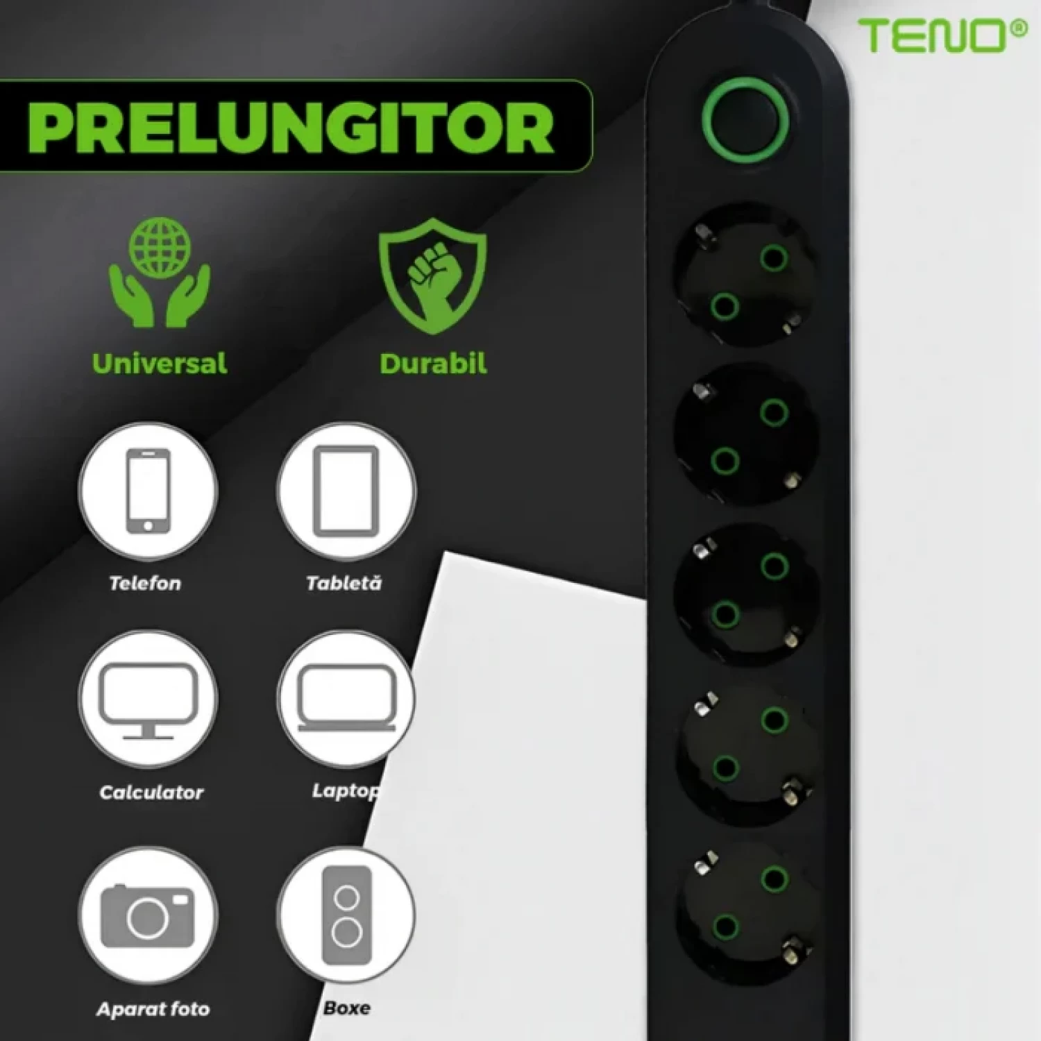 Priza Multiplă 5 Prize cu 3 Porturi USB, 5m, Alb/Negru, Protecție la Supratensiune, Iluminare LED, Tensiune 220-240V, Sarcina Maxima 2500W, Protecție Suplimentară pentru Dispozitivele Tale [8]