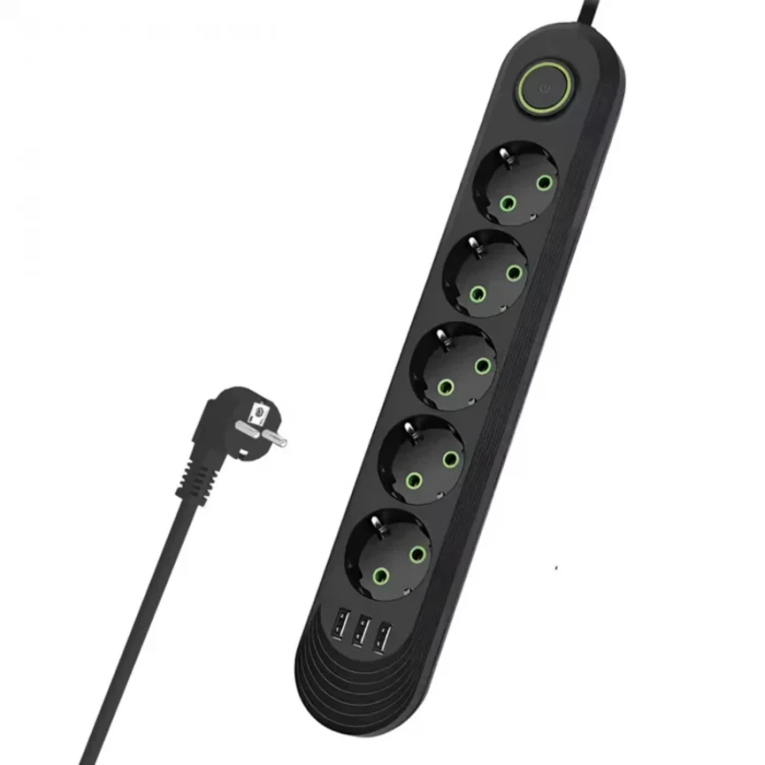 Scule Electrice si Unelte - Priza Multiplă 5 Prize cu 3 Porturi USB, 5m, Alb/Negru, Protecție la Supratensiune, Iluminare LED, Tensiune 220-240V, Sarcina Maxima 2500W, Protecție Suplimentară pentru Dispozitivele Tale