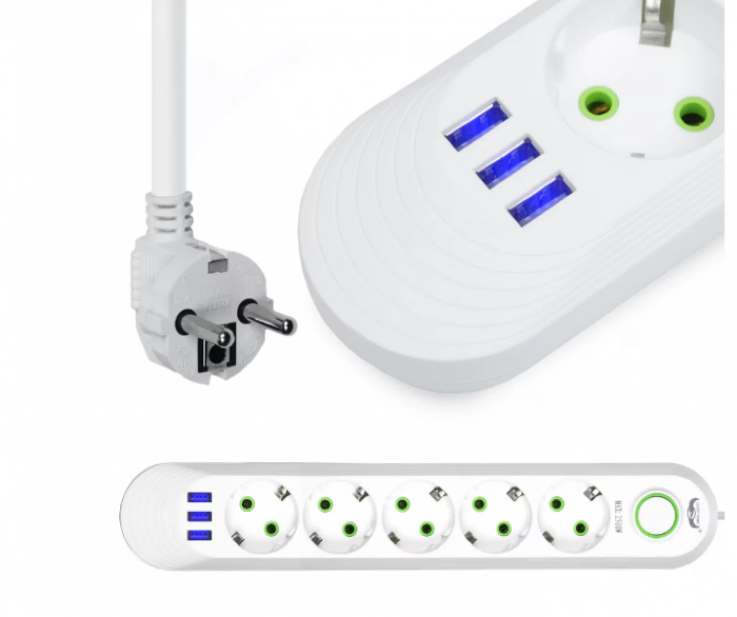 Priza Multiplă 5 Prize cu 3 Porturi USB, 5m, Alb/Negru, Protecție la Supratensiune, Iluminare LED, Tensiune 220-240V, Sarcina Maxima 2500W, Protecție Suplimentară pentru Dispozitivele Tale [2]