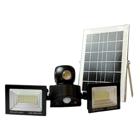 Proiector Solar LED Dublu 200W, Senzor Mișcare, IP67, Baterie 6000 mAh, Telecomandă Inclusă, Iluminare Exterior Curte și Garaj [1]