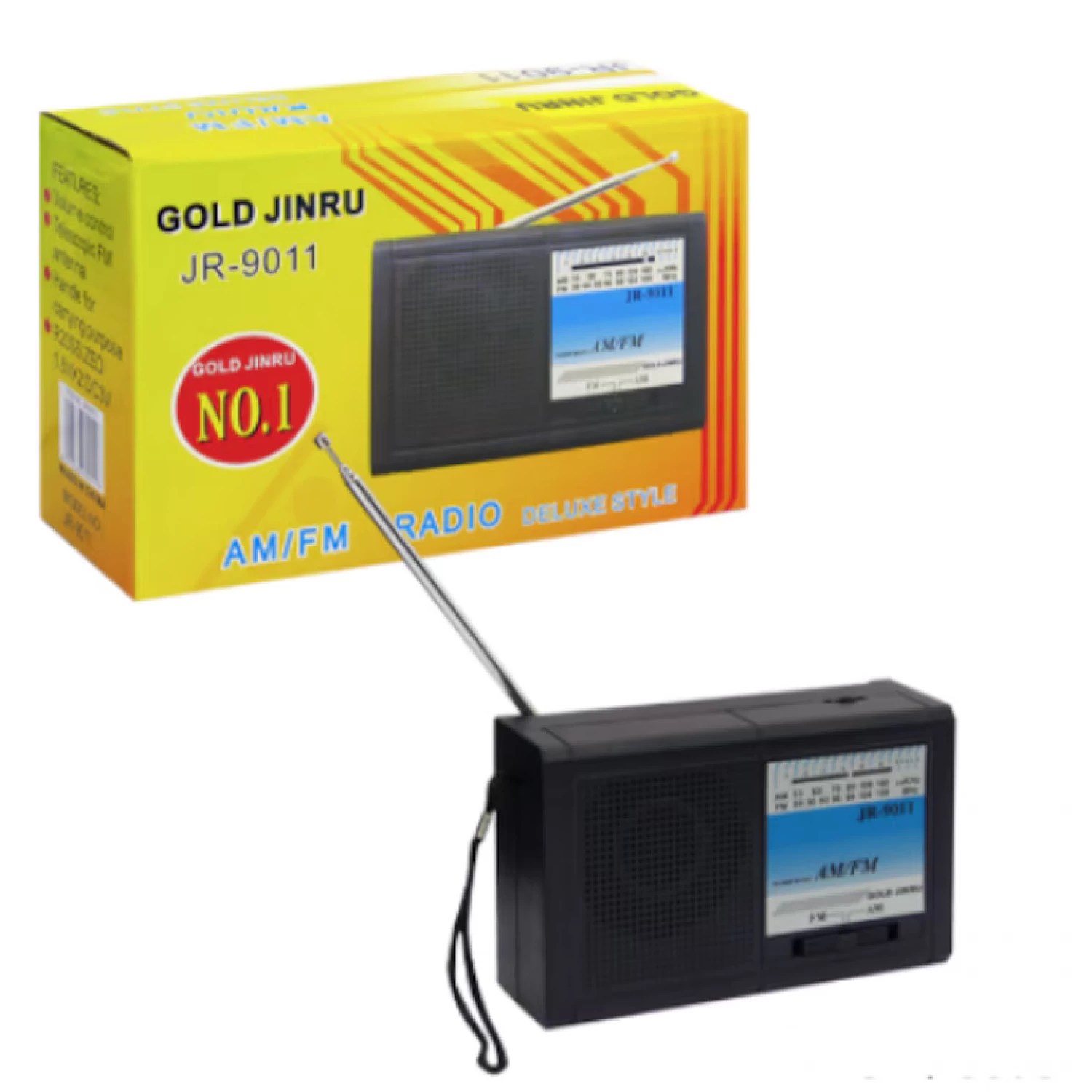 Radio AM/FM Gold JR-9011 - Design Vintage Elegant cu Detalii Aurii, Recepție AM/FM, Sunet Clar și Fidel, Portabil și Ușor de Utilizat, Ideal pentru Acasă, Birou sau Spații Interioare - Culoare Negru,  [1]