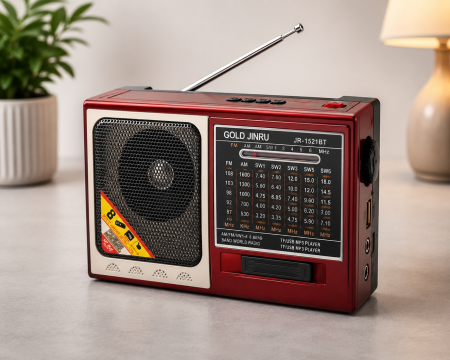 Radio cu ceas & portabile - Radio Portabil Bluetooth Gold Jinru JR-1521BT, 8 Benzi FM/AM/SW, Redare MP3 prin Bluetooth, USB și Card TF, Lanternă LED Integrată, Acumulator Reîncărcabil, Antenă Telescopică