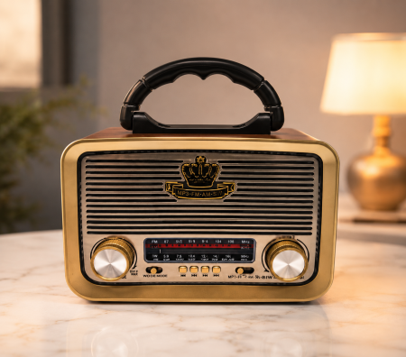 Radio cu ceas & portabile - Radio Portabil Bluetooth Retro, Radio FM și Redare MP3, Conectivitate Bluetooth, USB, Card TF și AUX, Difuzor Integrat, Acumulator Reîncărcabil, Mâner pentru Transport, Design Vintage