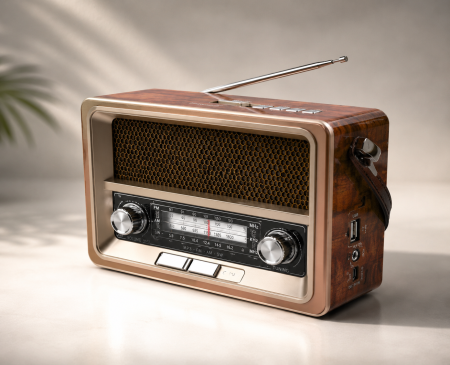 Radio cu ceas & portabile - Radio Portabil Bluetooth Retro YG-2111BTS, Radio FM/AM/SW și Redare MP3, Conectivitate Bluetooth, USB, Card TF și AUX, Difuzor Integrat, Acumulator Reîncărcabil, Dimensiuni 182 × 131 × 69 mm