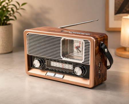 Radio cu ceas & portabile - Radio Portabil Bluetooth Retro YG-2113BTS, Radio FM/AM/SW, Redare MP3 prin Bluetooth, USB, Card TF și AUX, Difuzor Integrat, Acumulator Reîncărcabil, Design Vintage, Dimensiuni 182 × 131 × 69 mm